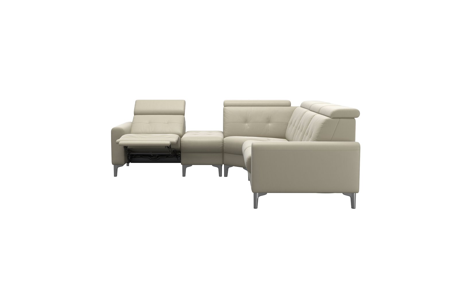 Anna C12 hjørnesofa (PCenterCMM) Hud Paloma Light Grey med A1 arm og polerte organiske alu ben, 14 cm. (Power-Center-CornerManual-Manual)