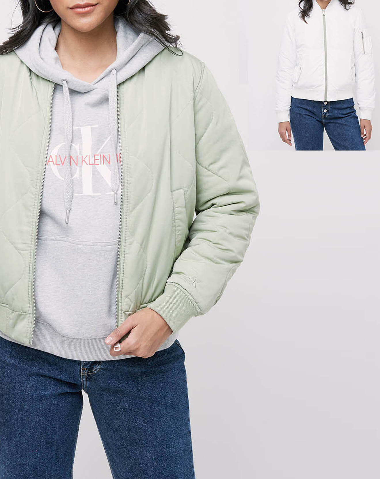 Calvin Klein Bombers réversible vert clair/blanc