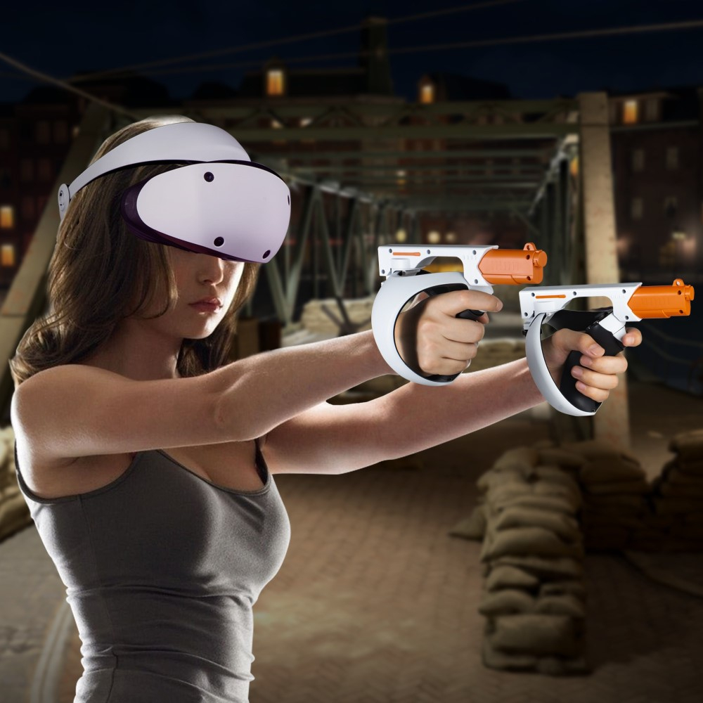 Sony PlayStation VR2 Gaming Gun Aufsatz für Controller Gamepad - Weiss / Orange