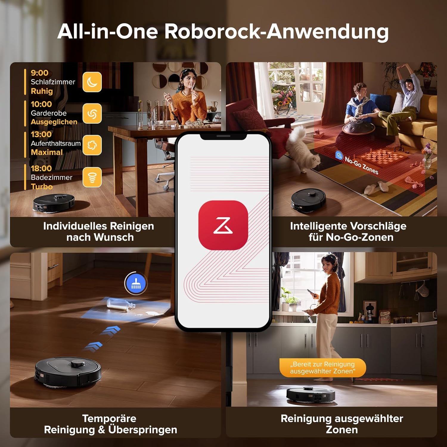 roborock QV 35S Saugroboter mit Wischfunktion, 10.000 Pa HyperForce Saugkraft, Anti-Tangle-Bürsten, Anhebbare Schleudermopps, Intelligente Hindernisvermeidung, Multifunktions-Dockingstation (Schwarz)
