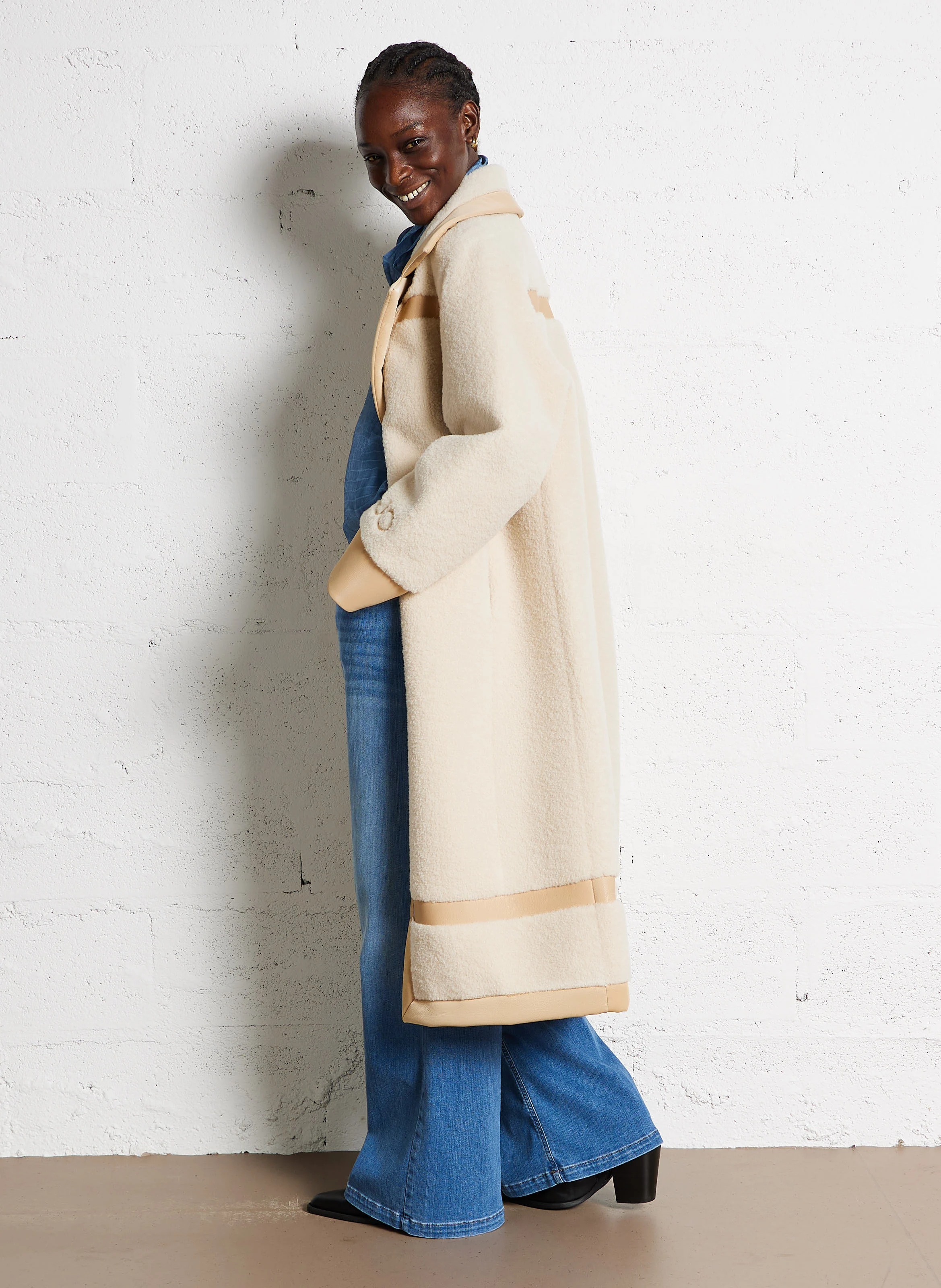 Manteau droit à col tailleur | Beige