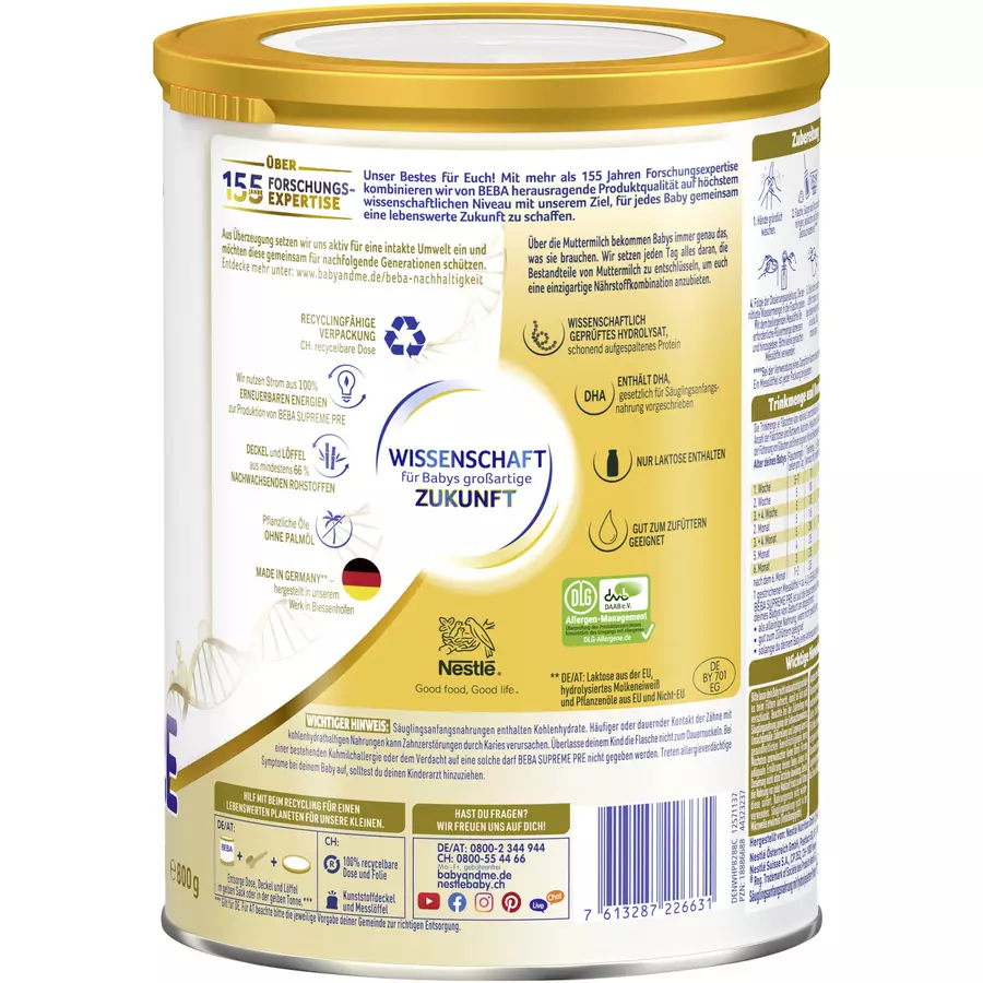 Nestlé BEBA SUPREME Pre Anfangsmilch 800g ab der Geburt