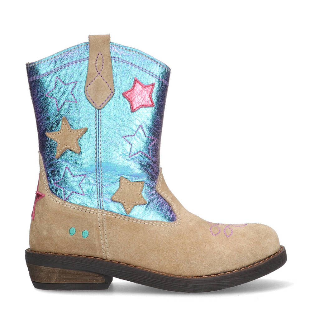 BunniesJR Roos Rodeoleren cowboylaarzen beige/blauw