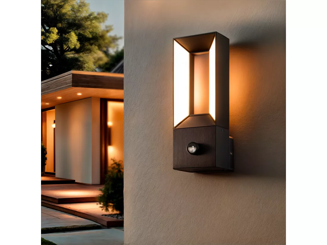 Applique Murale Extérieure LED Aluminium 2x5W Trimel avec Détecteur de Mouvement Noir