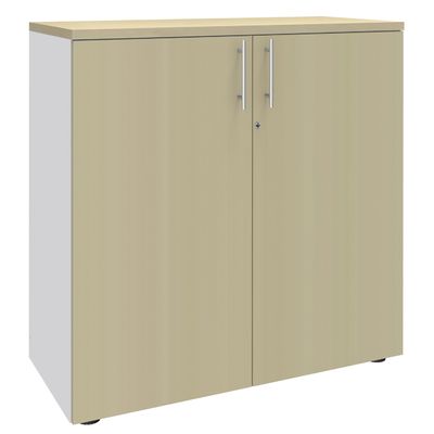 Armoire mi-haute IDRA/DUAL - L80 x H102 x P47 - 2 portes - 2 tablettes métal DS - Corps blanc - Portes et dessus Erable