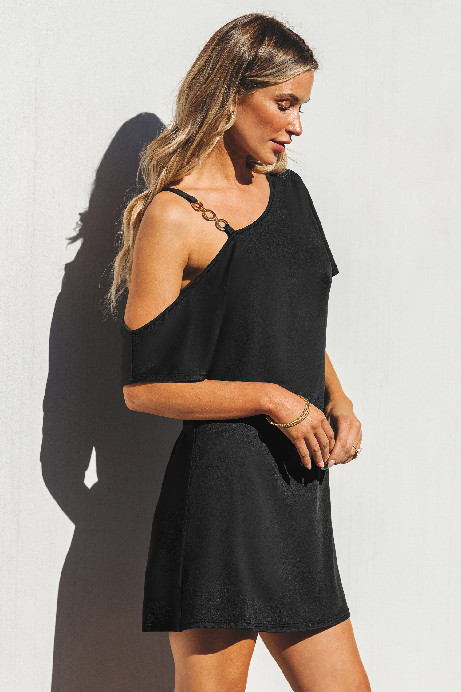 Robe mini asymétrique en jersey découpée noire