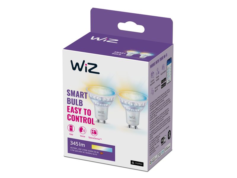 WiZ Leuchtmittel 50W GU10 Tunable White Doppelpack Smartes Leuchtmittel, steuerbar über Matter, WLAN