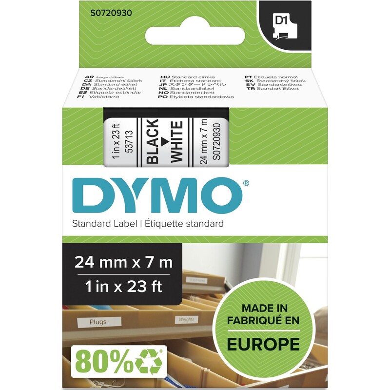 Dymo Band D1, S0720930, 24 mm, schwarz auf weiss