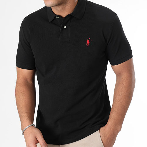 Polo Manches Courtes Slim Coton Piqué Noir