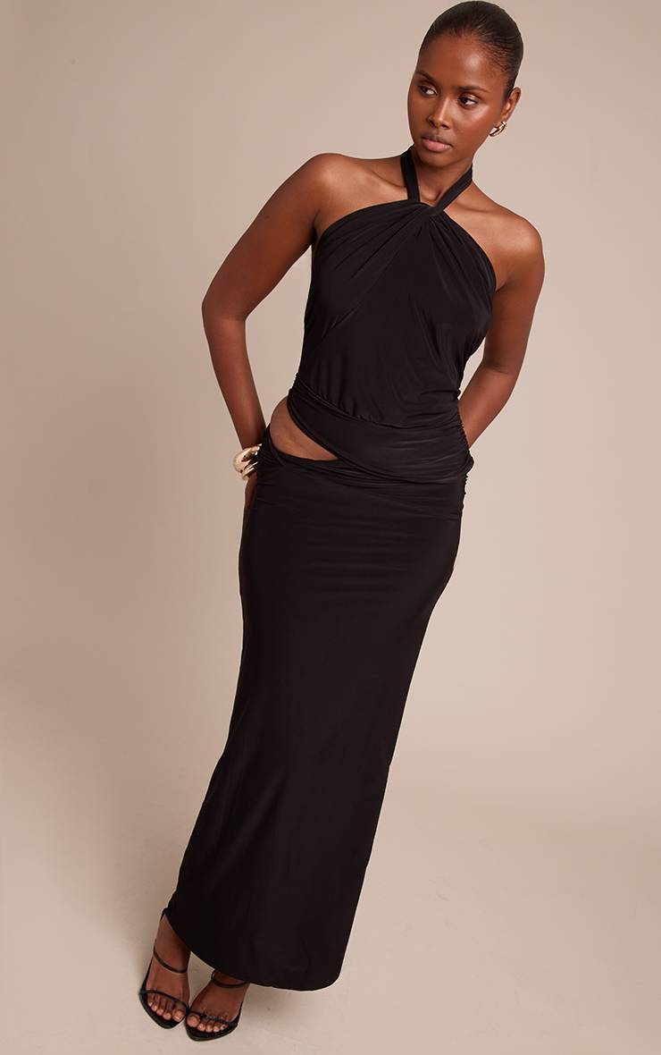 Noir Jupe Maxi Torsadée En Tissu Slinky Double
