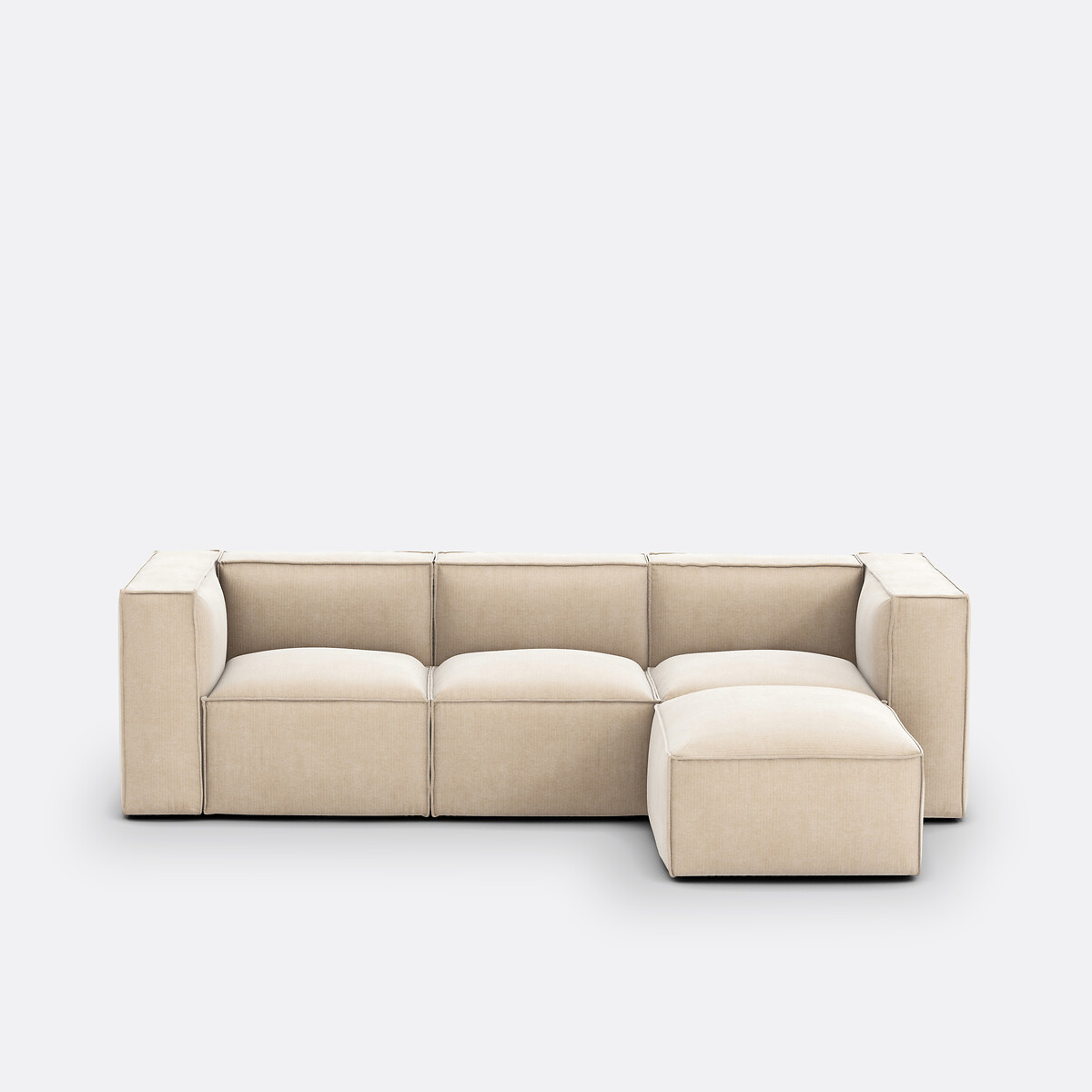 LA REDOUTE INTERIEURS<br>Sofá modular, 3 lugares e pufe, veludo vintage Seven