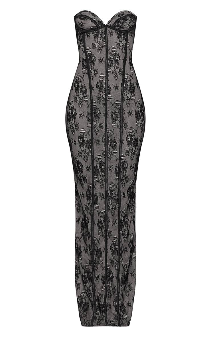 Noir Robe Maxi Corset Bustier En Dentelle Cœur Tall