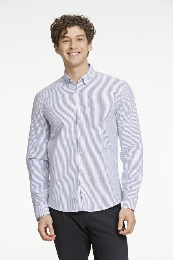 Lindbergh Striped superflex oxford L/S Dk blue mel
