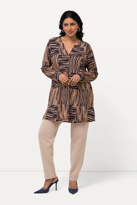 Long-Slinkyshirt, A-Linie, Tunika-Ausschnitt, Langarm