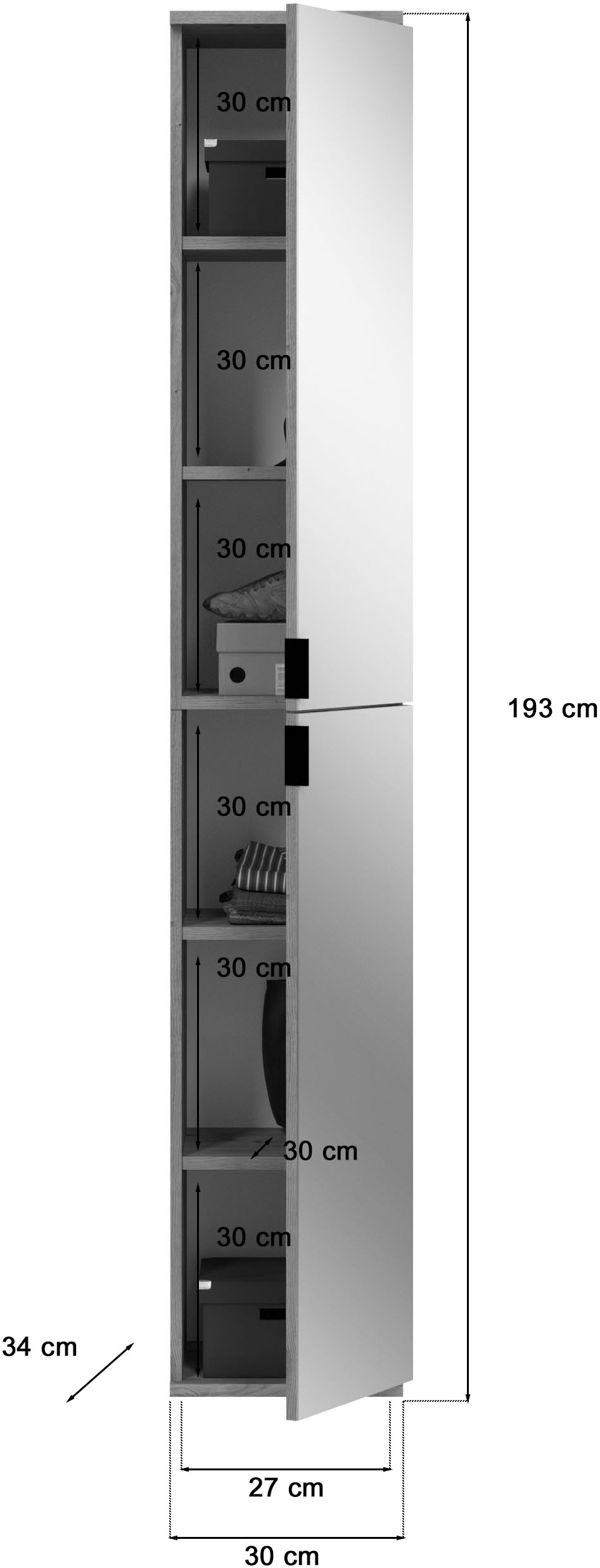 INOSIGN Mehrzweckschrank »Trondheim, Höhe 193 cm, 2 Spiegeltüren, 6 Fächer, 4 Einlegeböden« 1 Kostruktionsboden, Türanschlag wechselbar, Garderobenschrank,Schrank