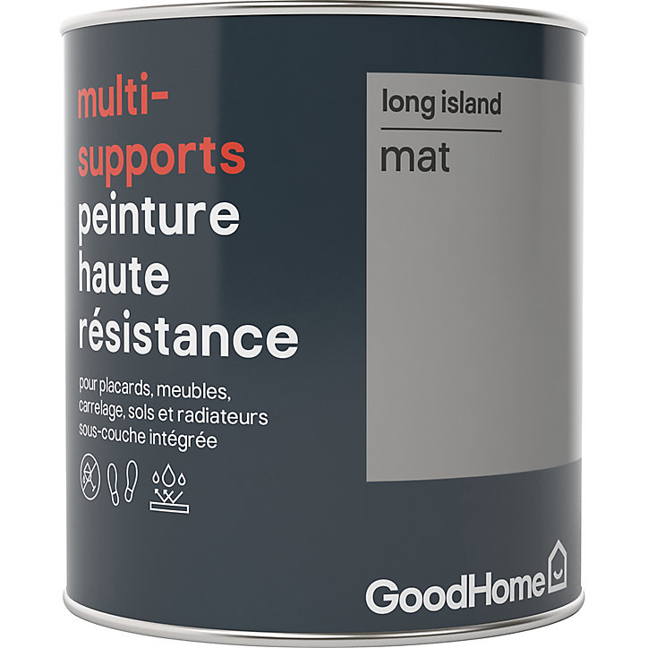 Peinture haute résistance multi-supports GoodHome gris Long Island mat 0,75L