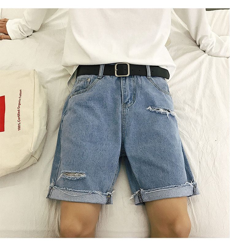 POSI - Versleten wijde denim shorts