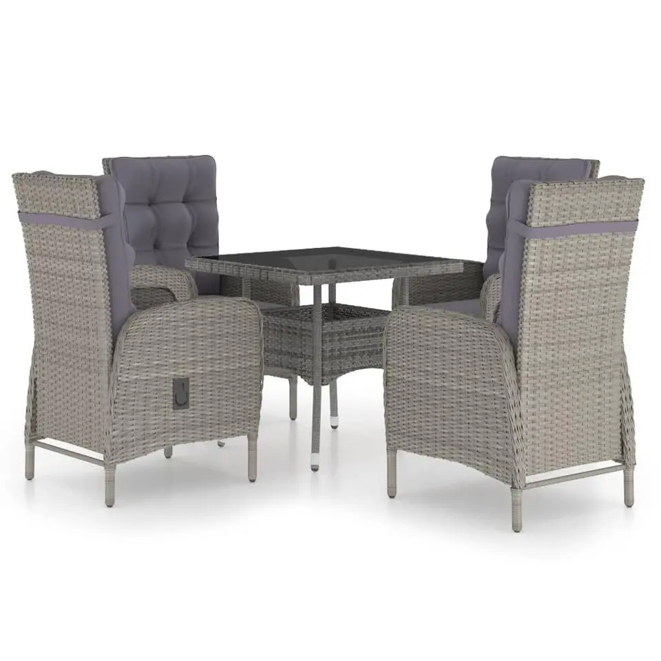 vidaXL - Verstelbaar Tuinset met grijs kussens - Poly rattan en glas - 5 stuks