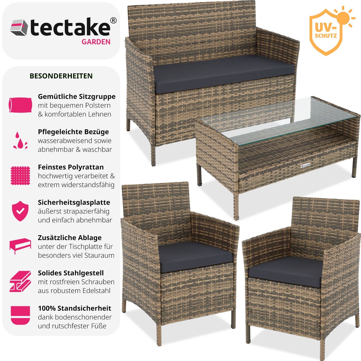 tectake Madeira rotan zitset voor 4 personen, eenvoudige montage