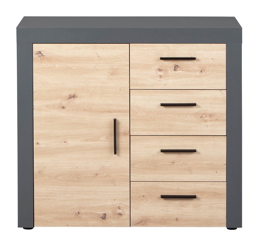 Kommode Roland 1T4S grau/braun 94x86x40 cm