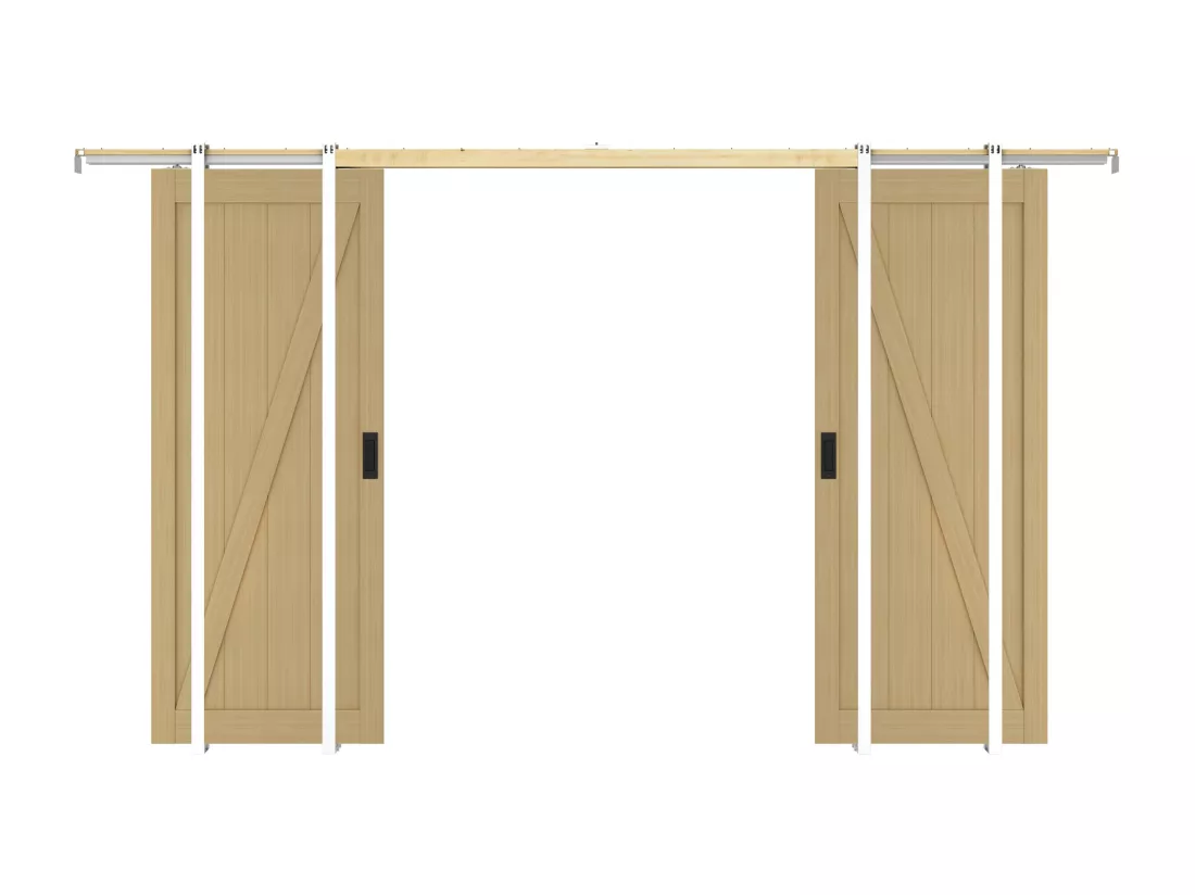 Porte coulissante double avec système à galandage en bois et MDF - Naturel clair - 2 x H205 x L73 cm - BALERMA