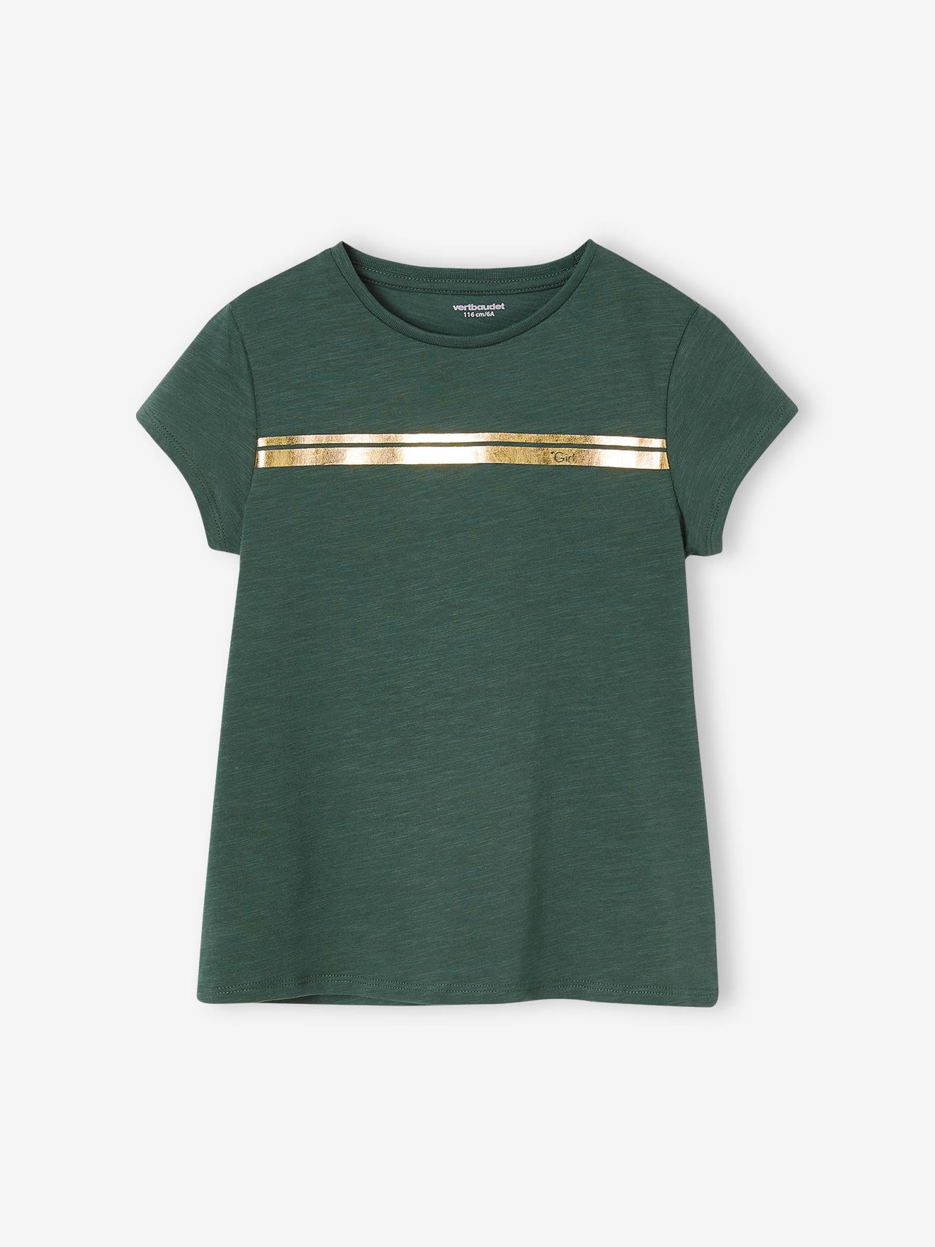 Camiseta esportiva listrada iridescente para meninas, lisa, branca clara com estampas.