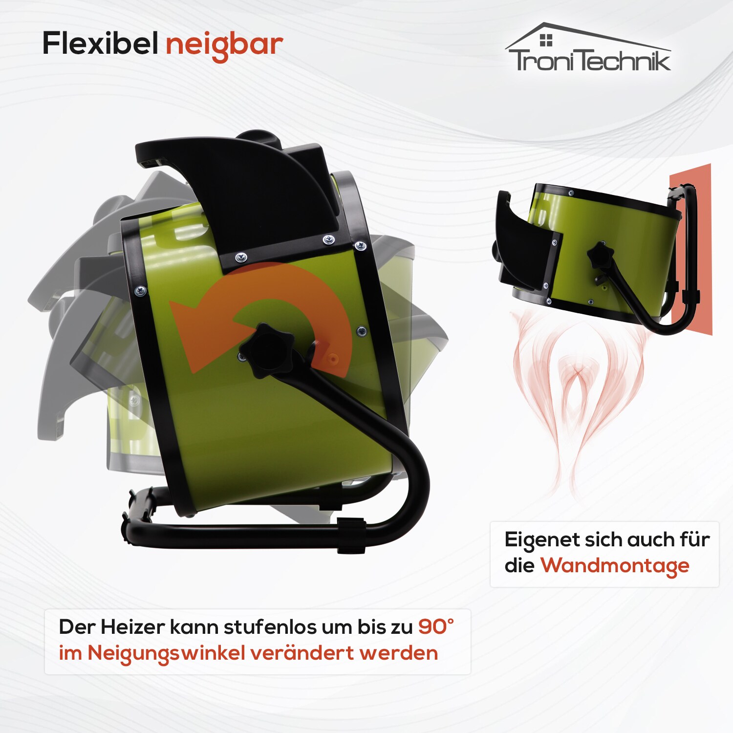 TroniTechnik® KH-503 Keramikheizer Heizlüfter Heizung 3.000 Watt, mit Tragegriff, PTC Keramik, stufenlose Thermosteuerung
