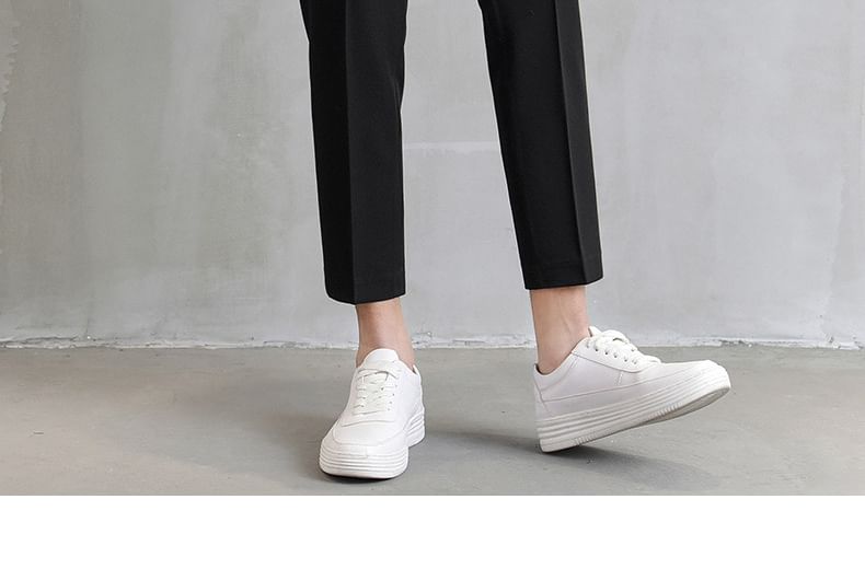 Macho - Mid Rise Plain Cropped Slim Fit Dress Pants