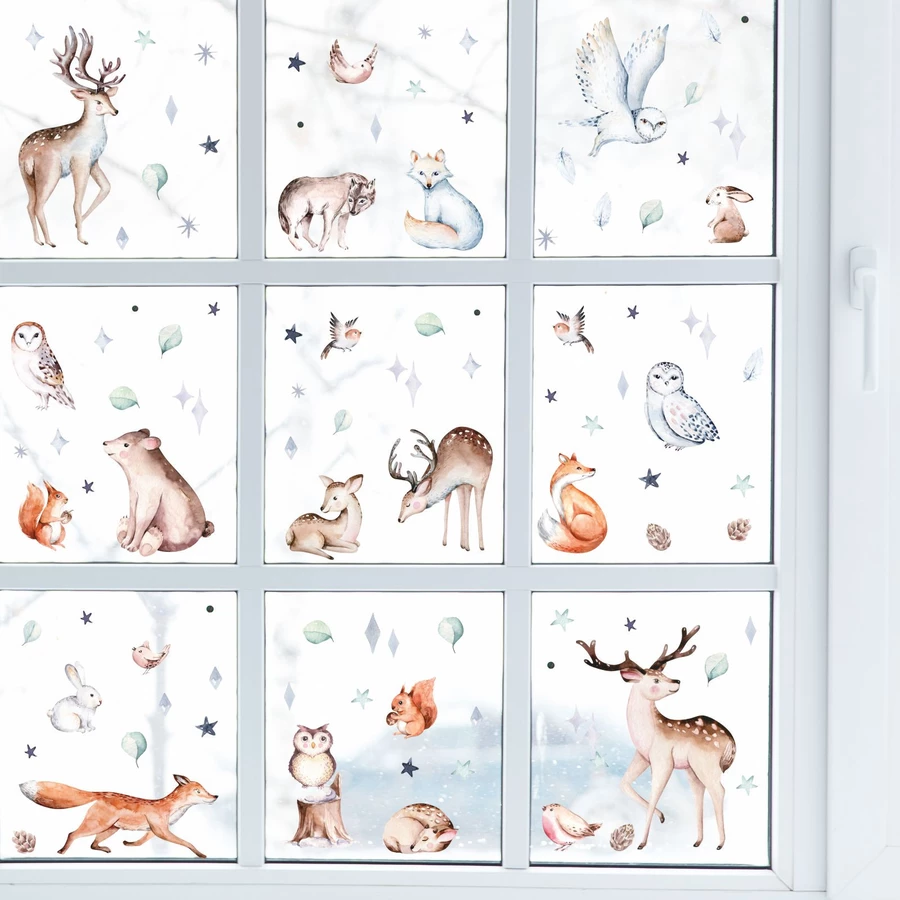 Nikima Fensterbilder Wintertiere selbstklebend bunt