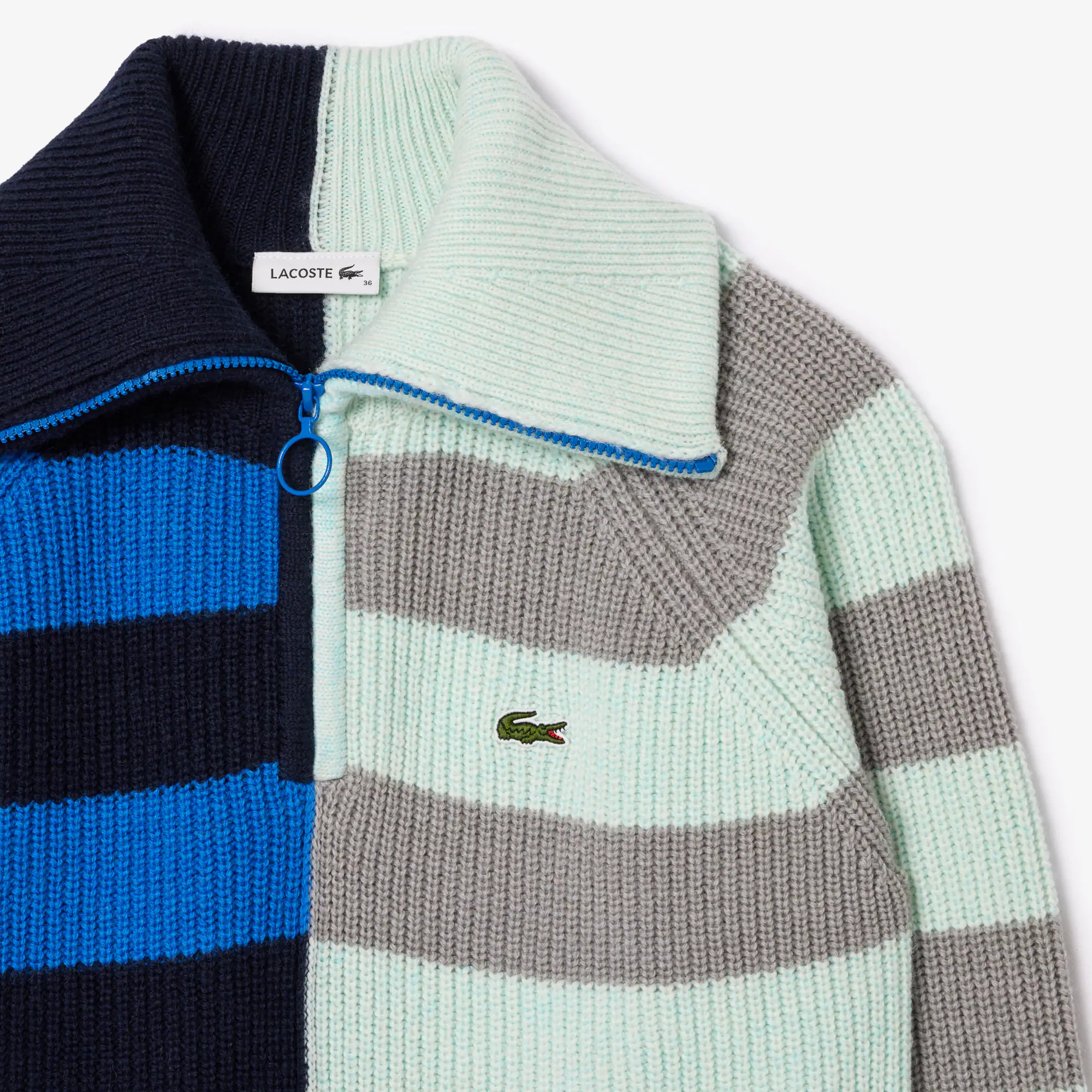 Colourblock-Wollpullover mit Kontraststreifen und Kragen mit Reißverschluss Pullover - Grau - Lacoste - Damen