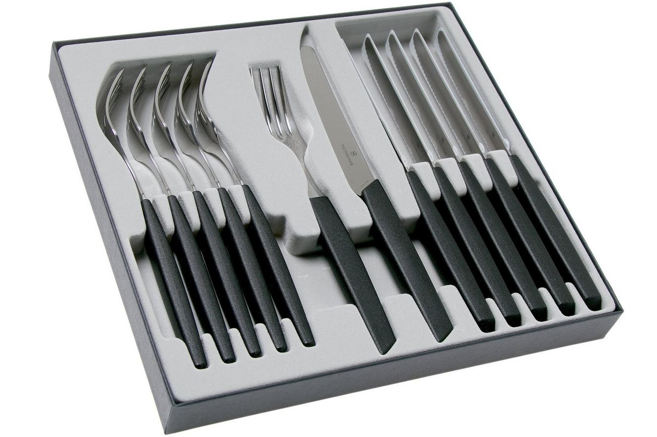 Victorinox Swiss Modern 6.9093.11W.12, 12-delige bestekset met tomatenmes, zwart