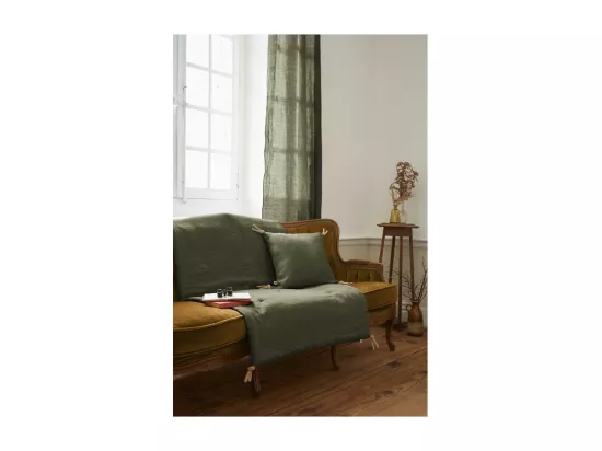 Édredon 90 x 200 cm lin lavé vert avec 4 nouettes en jute - LUISA