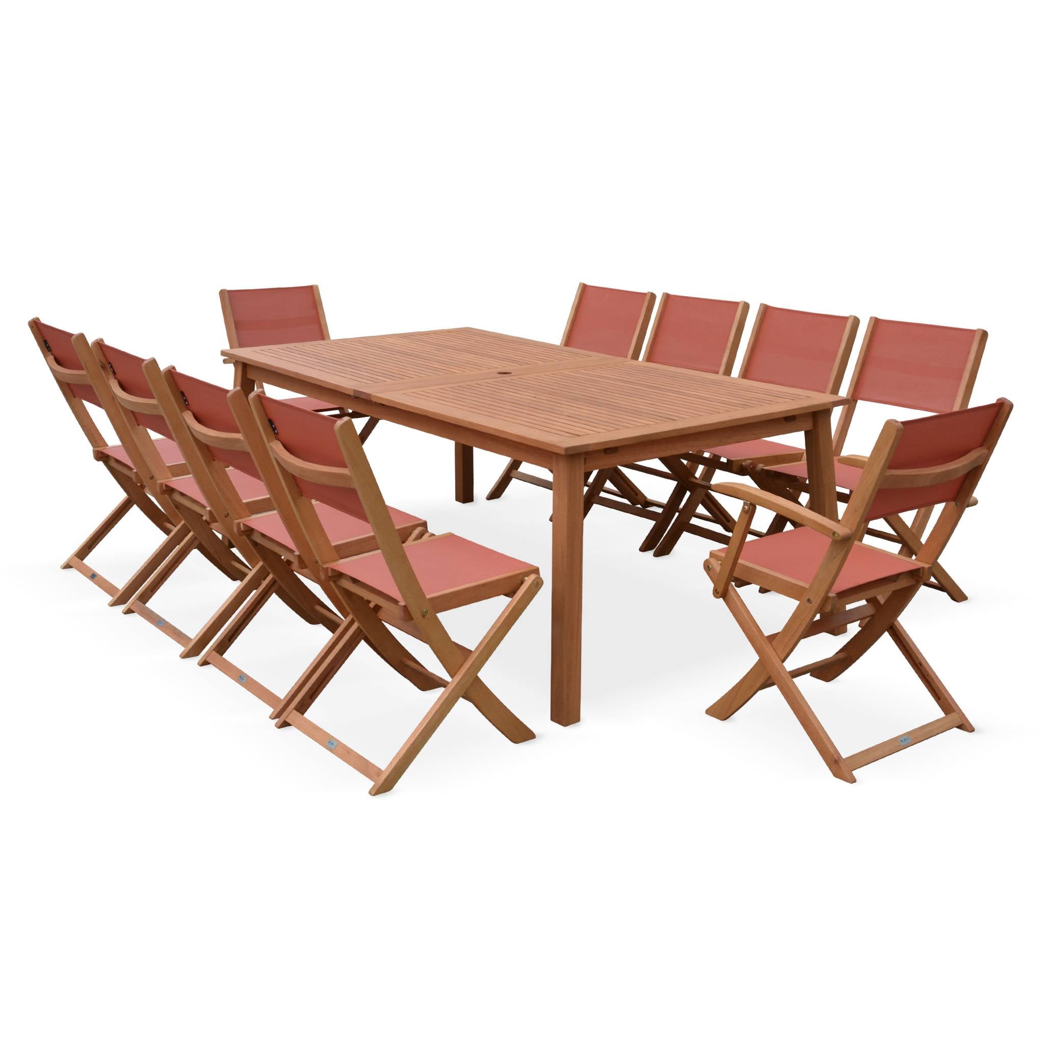 sweeek - Uitschuifbare houten tuintafel, 10 stoelen