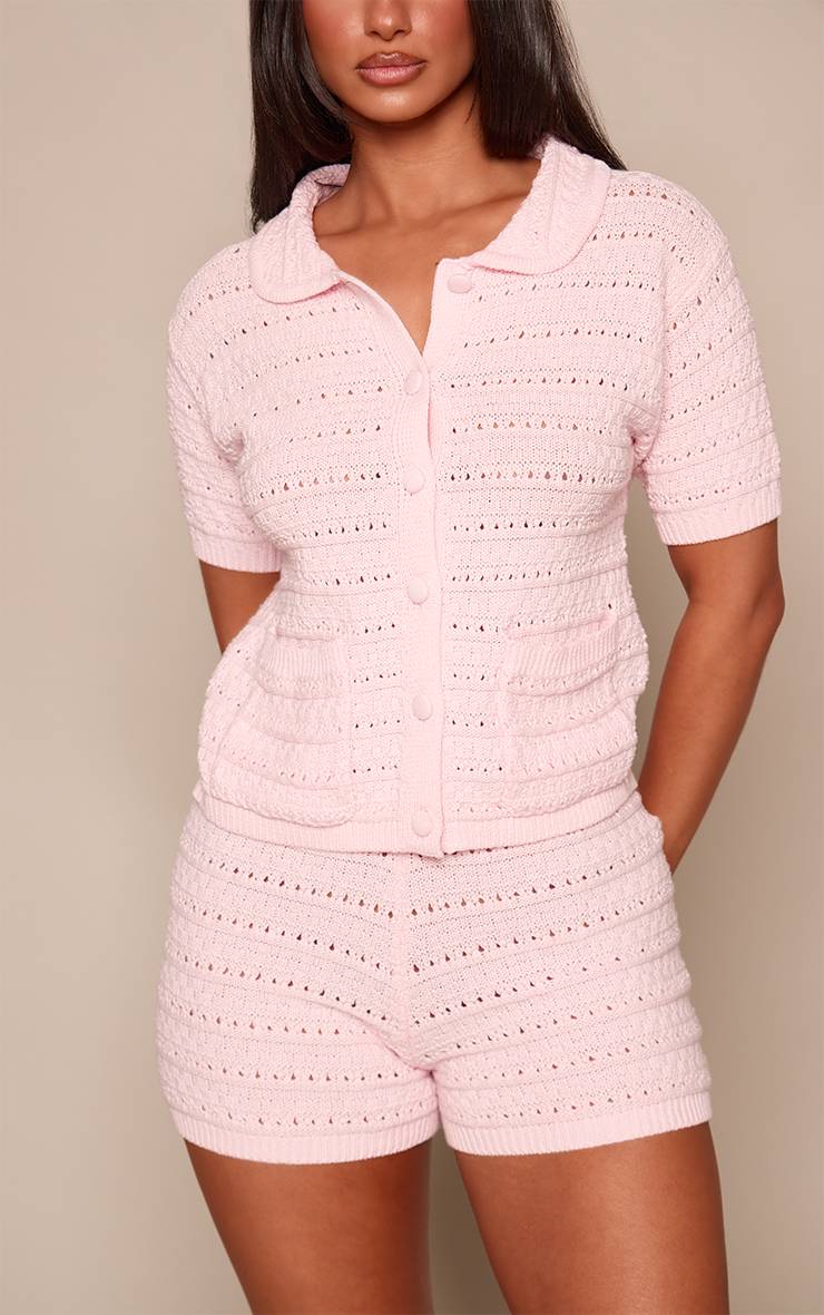 Rose Bébé Short Mini En Maille Côtelée Petite