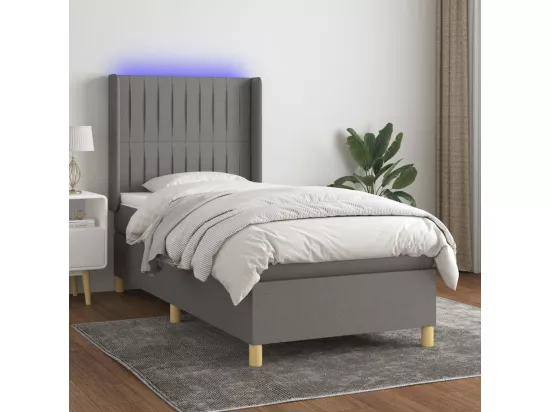 Sommier tapissier avec matelas et LED Gris foncé 90x190cm Tissu