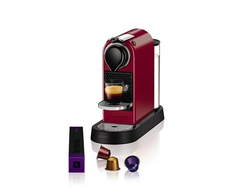 Krups Kaffeemaschine Nespresso CitiZ XN7415 Rot Elegante Kapselmaschine der Original Line mit geringem Platzbedarf