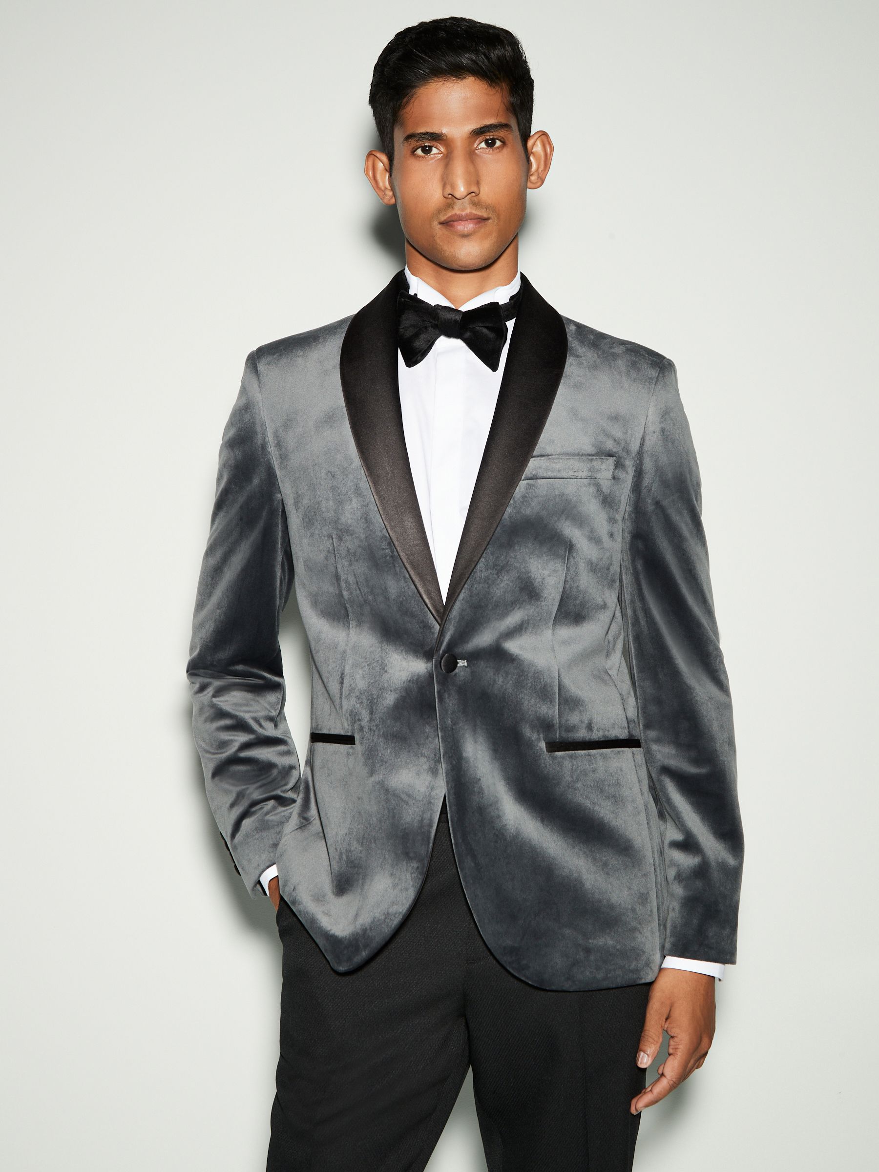 Grijs - Normale Pasvorm - Fluwelen blazer
