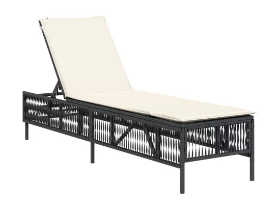 Chaise longue avec coussin noir résine tressée