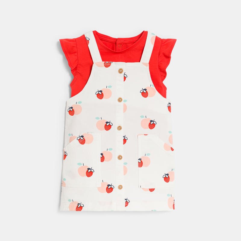 Robe salopette fruits et tee-shirt rouge bébé fille Gris ou noir