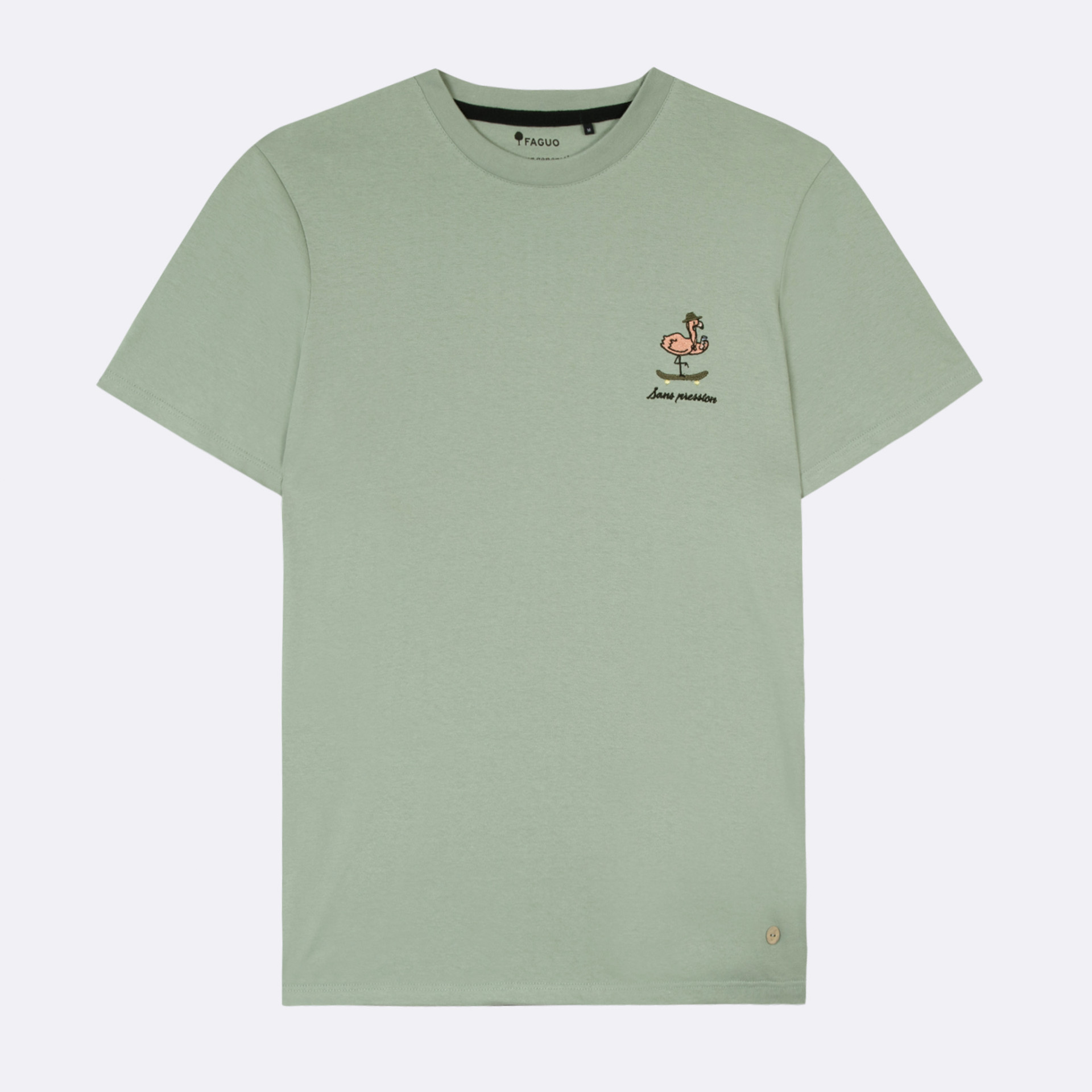 T-shirt vert clair broderie sans pression coton et coton recyclé - modèle arcy