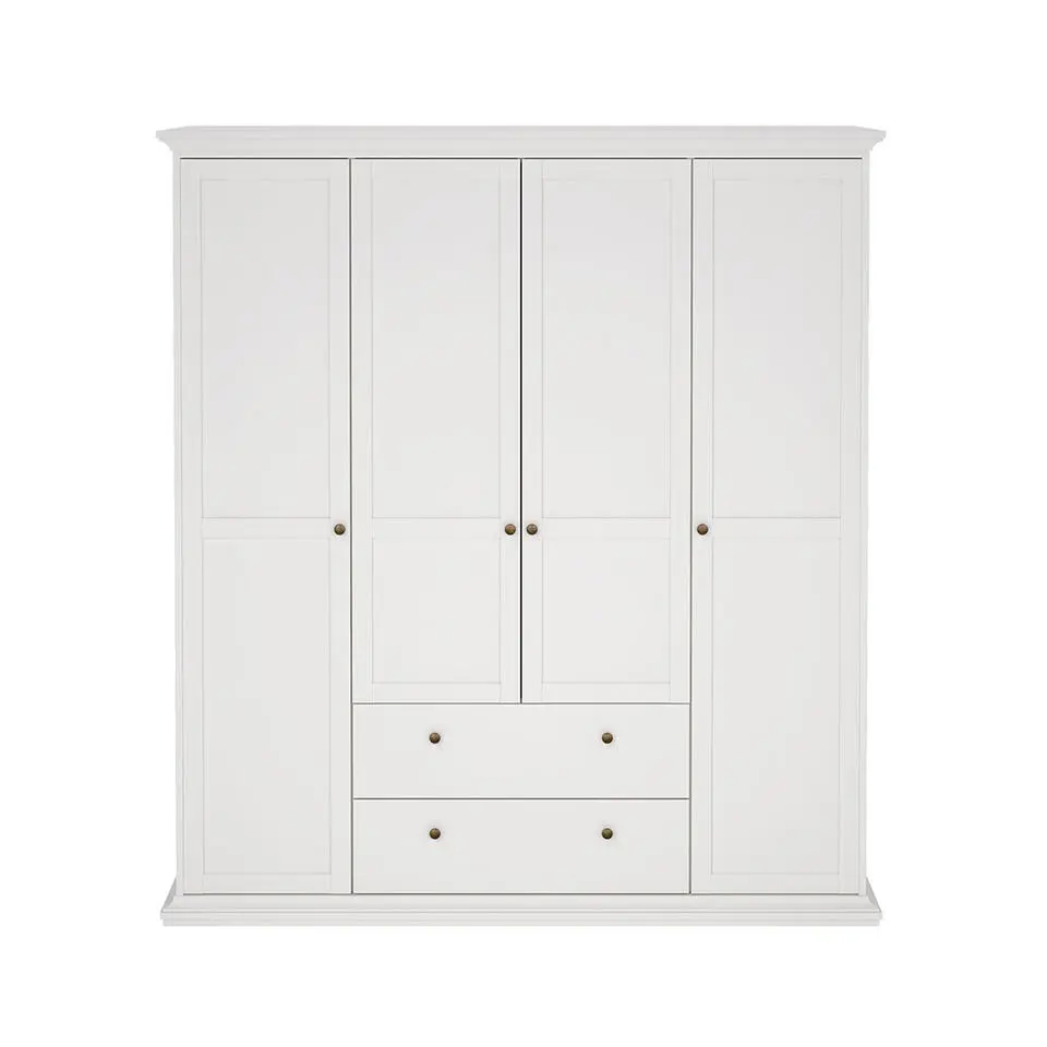 Hioshop Venetië 4-deurs kledingkast met 2 lades- B 181 x H 200 cm in wit