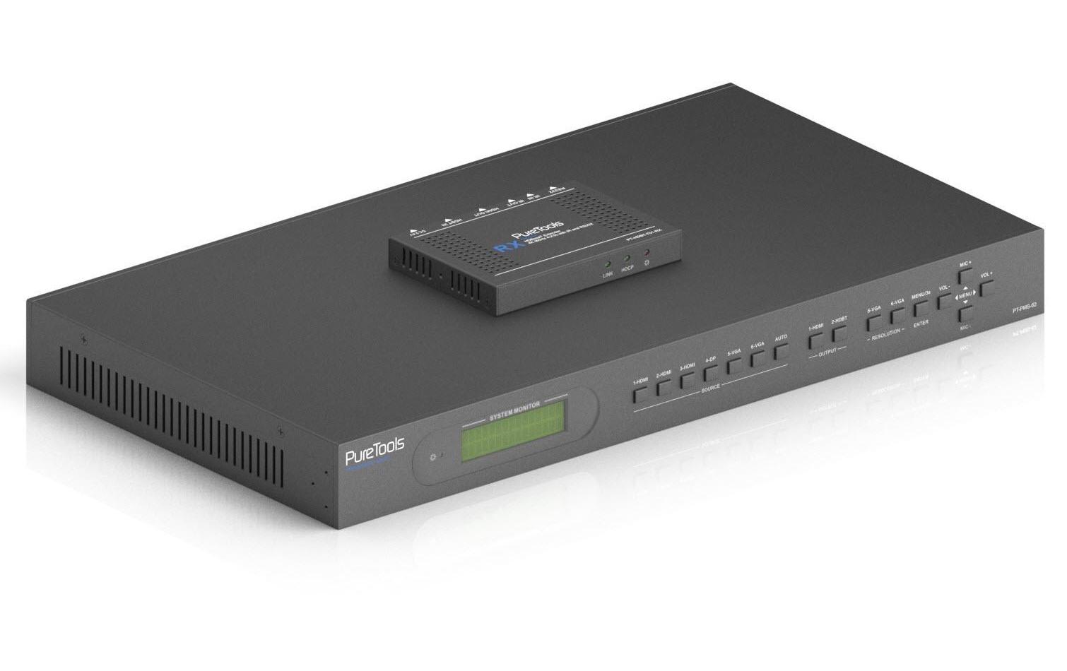 Matrix Switcher PT-PMS-62 Multiformat HDBaseT<br>6x2 4K Multiformat HDBaseT Presentation Matrix Switcher mit Scaler Set