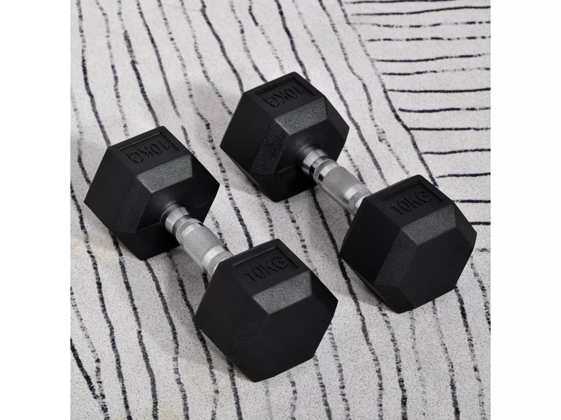 Ensemble d'haltères courtes total 20 Kg - entraînement musculaire & haltérophilie - acier caoutchouc noir