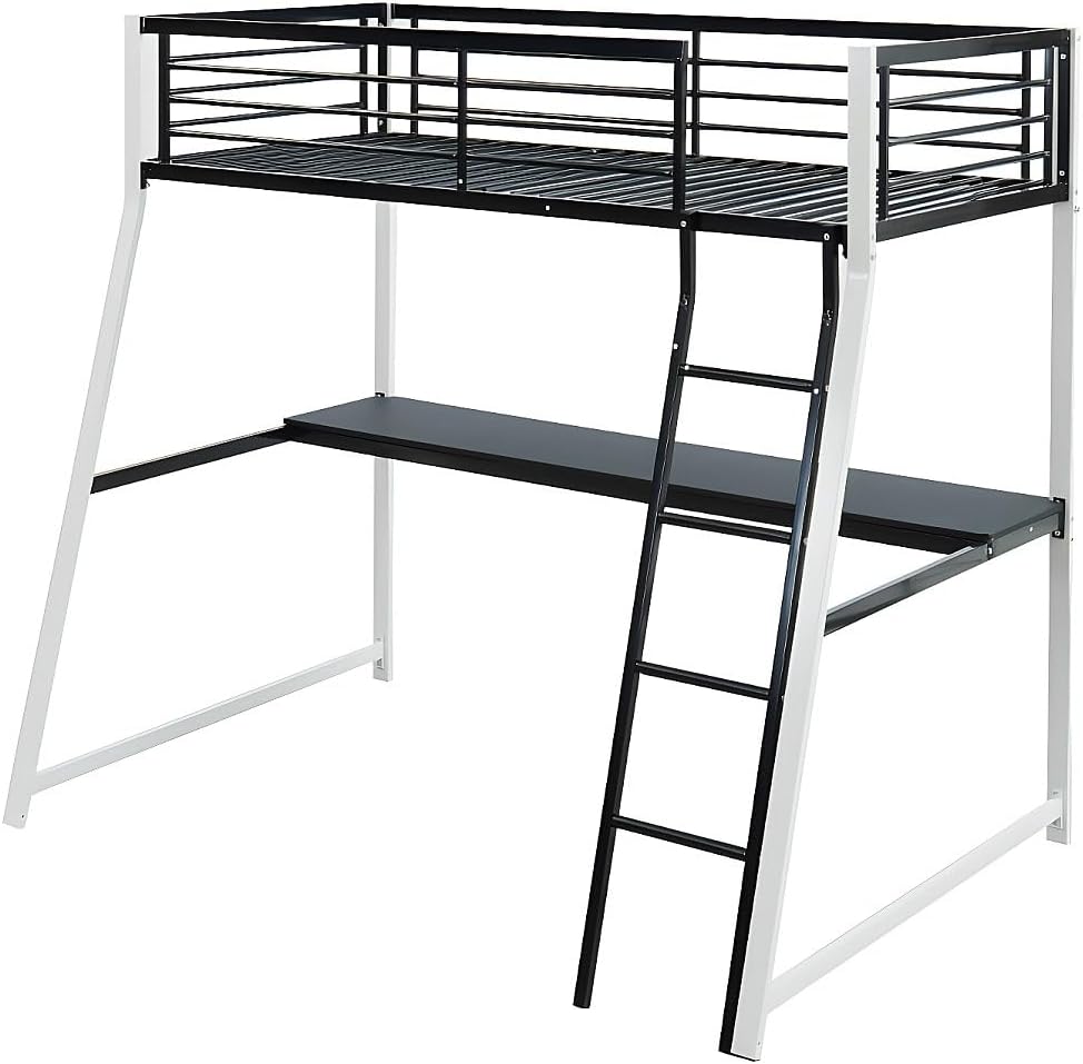 Vente-unique-Hochbett mit Schreibtisch - 90 x 190 cm - Schwarz & Weiß - MALICIA