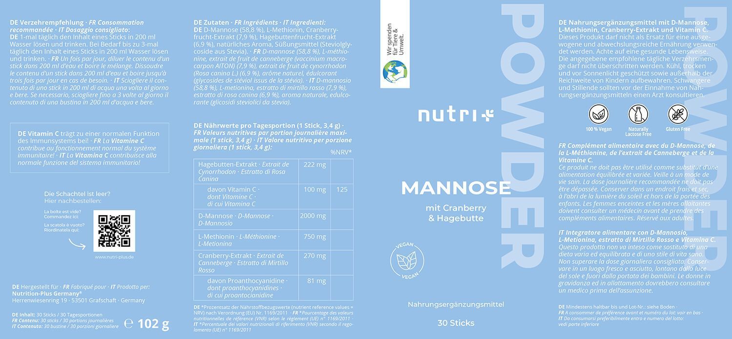 Nutri+ Mannose Pulver mit Cranberry & Hagebutte