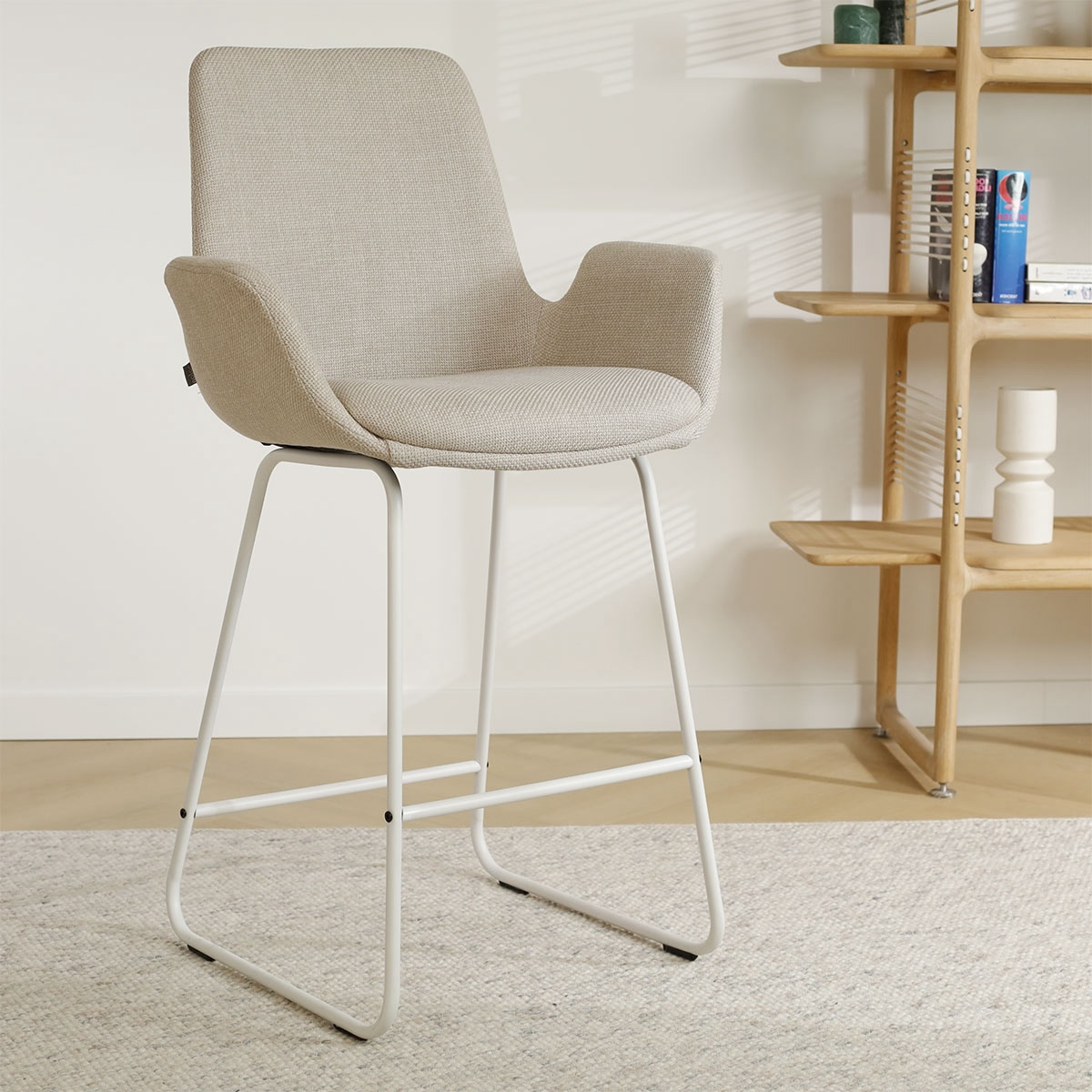 Barkruk Nino-Eef beige - wit onderstel - 65 cm