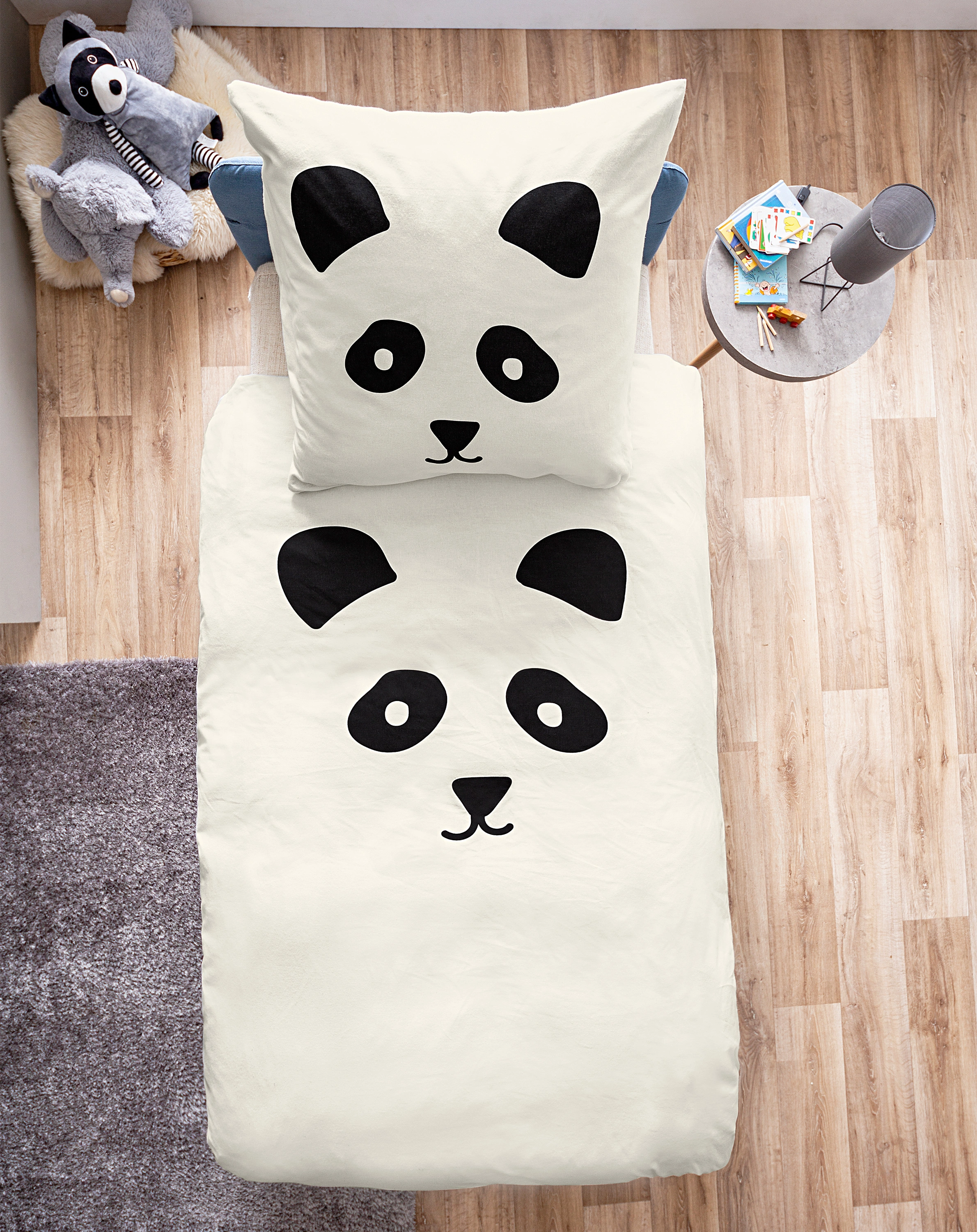 Flanell-Bettwäsche PANDA (200x135/80x80) in creme