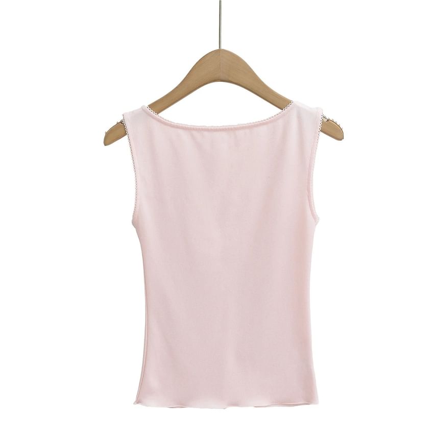Asiris - Tanktop met V-hals en geplooide kanten rand