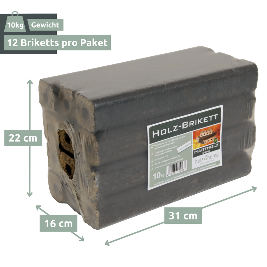 holz4home Pini Kay eiken briketten, 1 pak van 10 kg