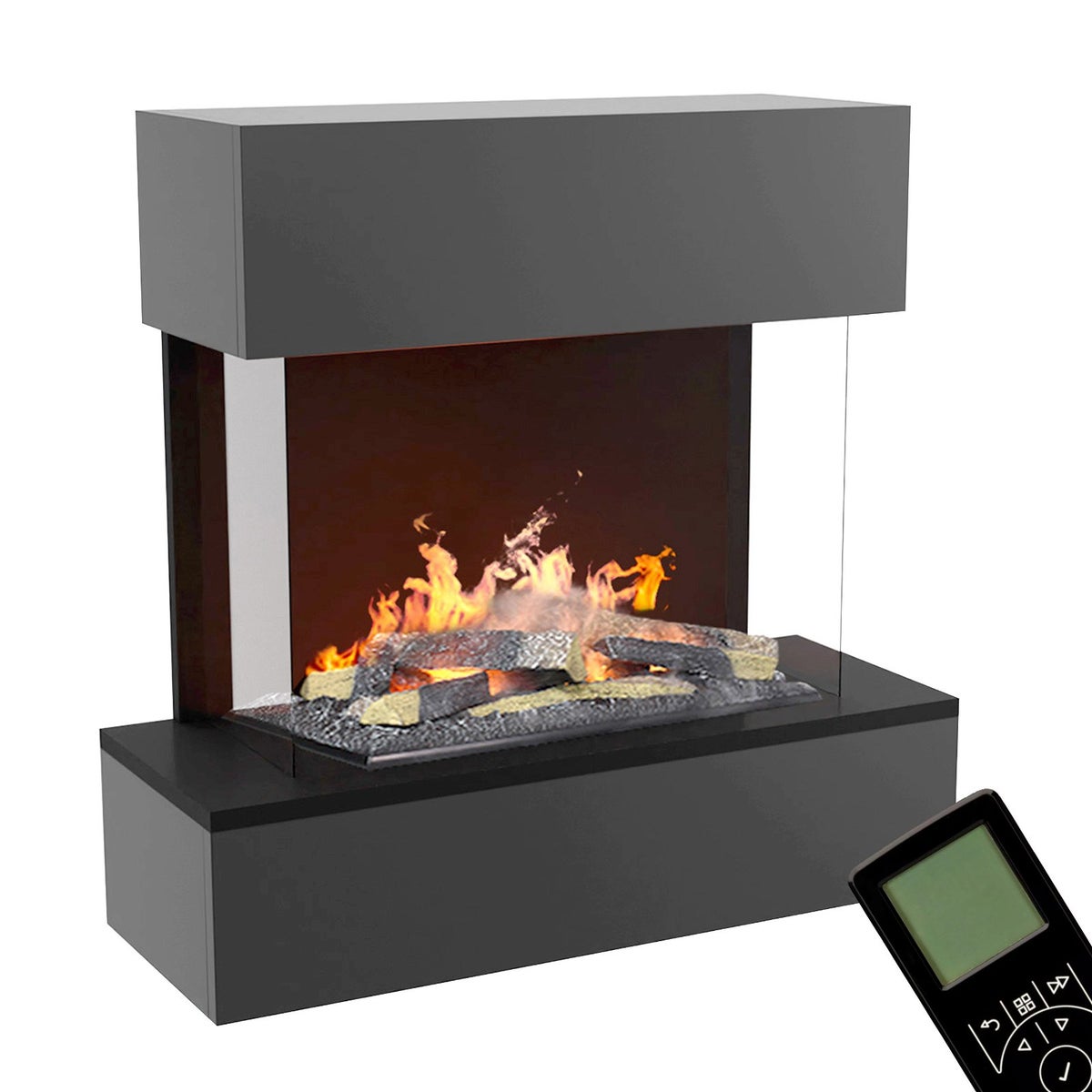 GLOW FIRE Elektrische haard 'Hölderlin Sims' | Waterdamphaard met OMC 500 inclusief hout in zwart als wandhaard | HxBxD: 88x80x30 cm